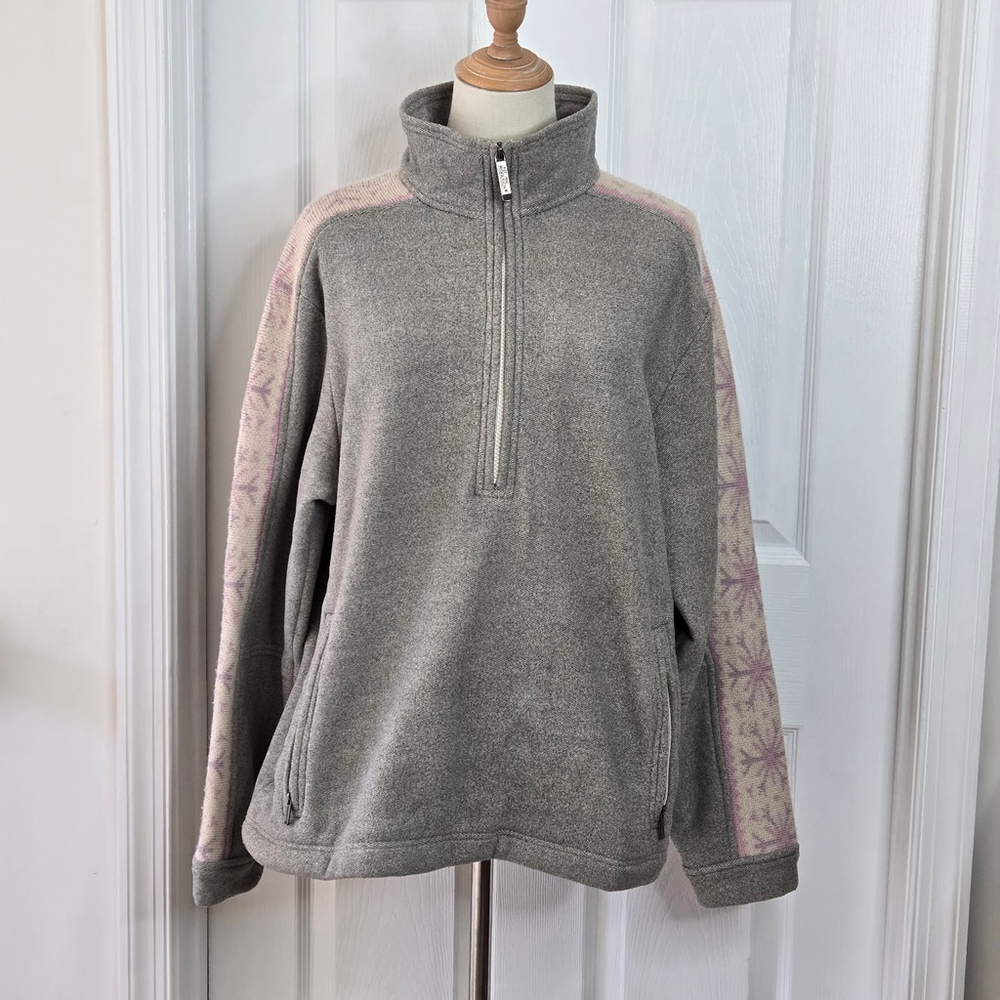 Woolrich Women's Gray Pink Snowflake Sleeve Pullover 1/4 Zip Vtg Sweater Sz XL